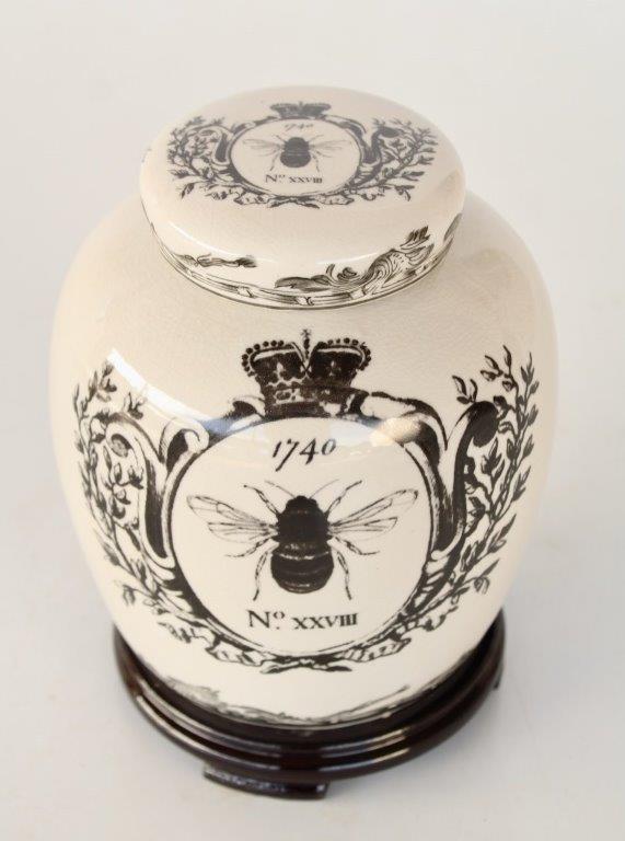 Small Black & White Ginger Jar Wooden Base